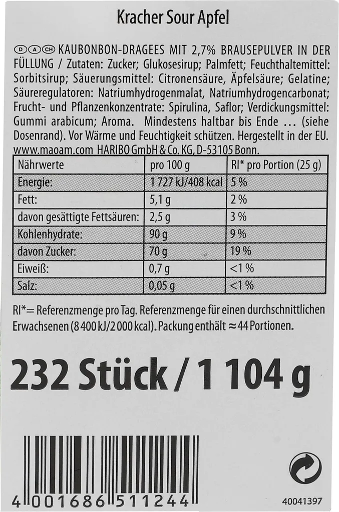 Haribo Maoam Kracher Sour Apfel Mit Prickelnder Brausefüllung 1100g 6 Haribo Maoam Kracher Sour Apfel Mit Prickelnder Brausefüllung 1100g – Bild 4