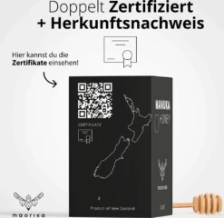 Manuka Honig 250 MGO + 250g Im Glas (lichtundurchlässig, Kein Plastik) Original Aus Neuseeland Maorika -Haribo || Melitta || Katadyn Verkäufe 84e6ab3545e1745595210b4f180d76c4