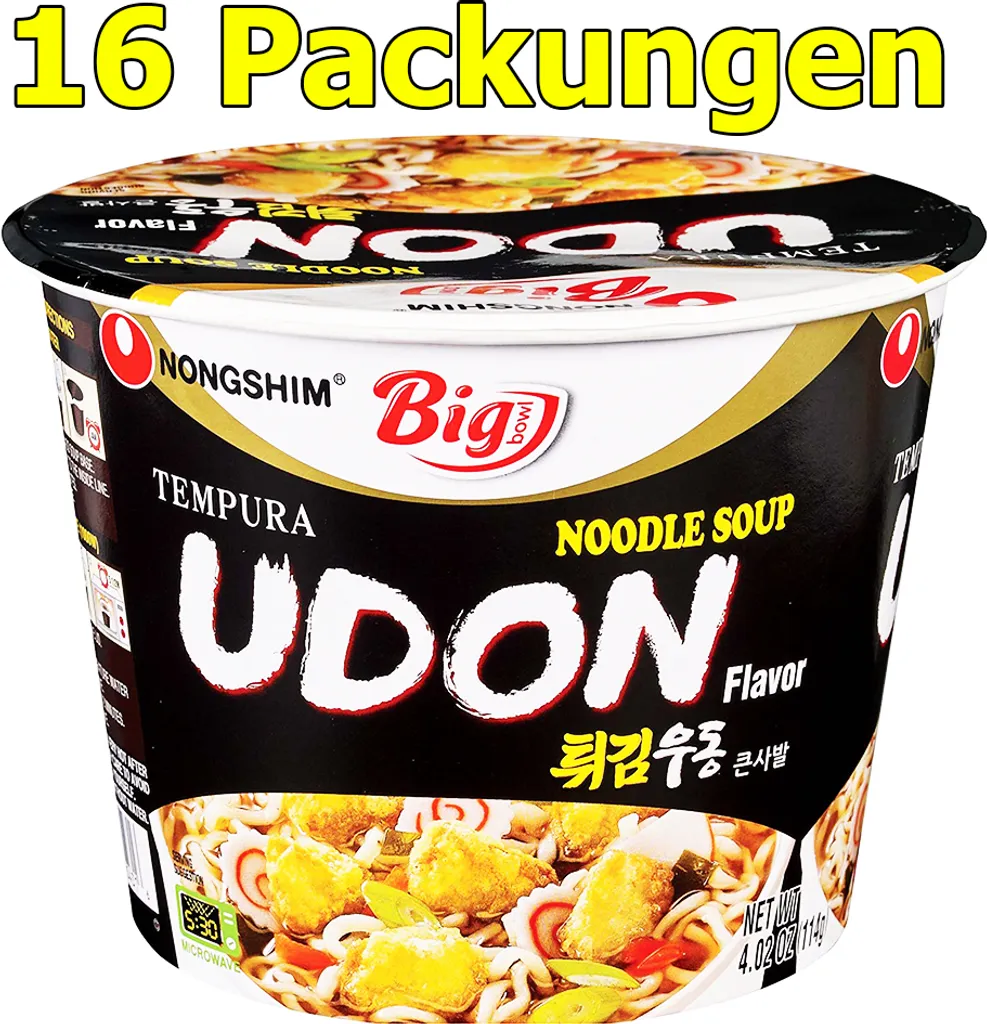 Nongshim Instant Nudeln Tempura Udon Big Bowl 16er Pack (16 X 111g) 3 Nongshim Instant Nudeln Tempura Udon Big Bowl 16er Pack (16 X 111g)
