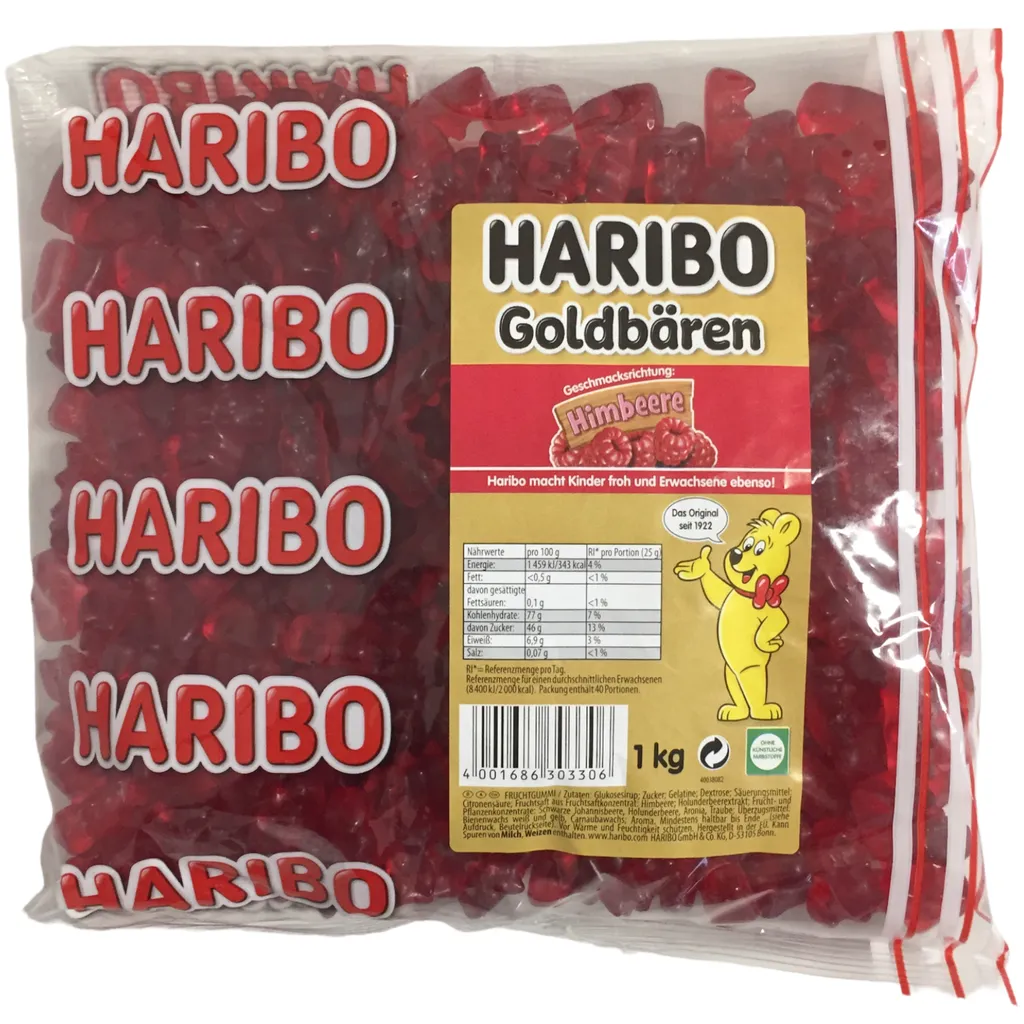 Haribo Goldbären Himbeer (1kg Beutel Gummibärchen Dunkel Rot) Sortenrein 5 Haribo Goldbären Himbeer (1kg Beutel Gummibärchen Dunkel Rot) Sortenrein – Bild 3