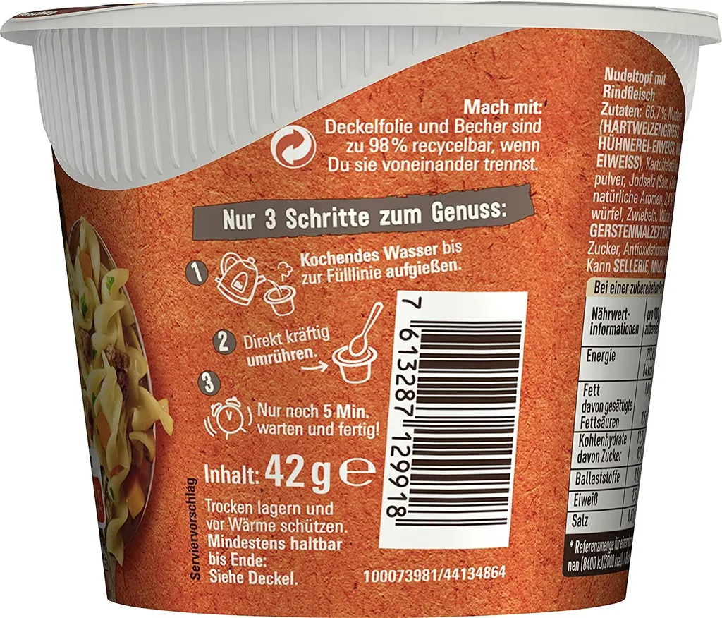 8 X Maggi - 5 Minuten Terrine - Rindfleisch Nudeltopf (8 X 42g) 7 8 X Maggi - 5 Minuten Terrine - Rindfleisch Nudeltopf (8 X 42g) – Bild 5